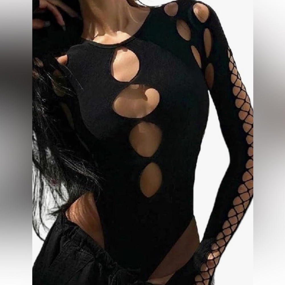 Trendy Black Cutout Bodysuit